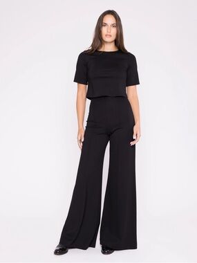 Ripley Rader BLACK PONTE KNIT LONG WIDE LEG PANT Size 4  (L 12/14)